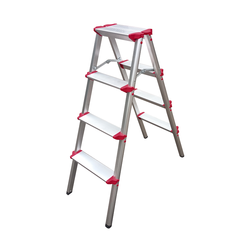 WK-DL204 Silver and Red Double Side Folding Aluminum 4 Steps Ladder