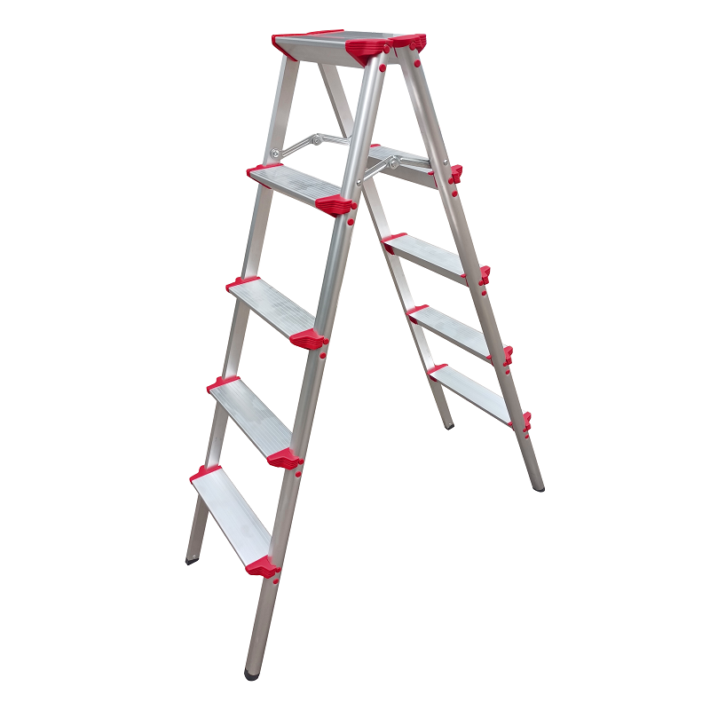 WK-DL205 Silver and Red Double Side Folding Aluminum 5 Steps Ladder
