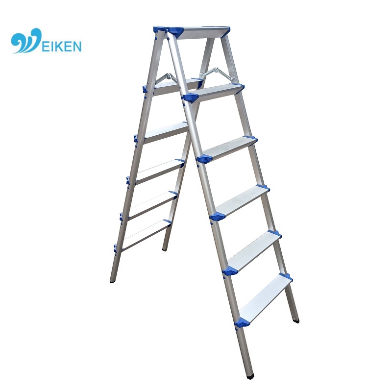 WK-DL206 Silver and Blue Double Side Folding Aluminum 6 Steps Ladder