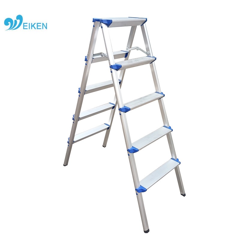 WK-DL205 Silver and Blue Double Side Folding Aluminum 5 Steps Ladder