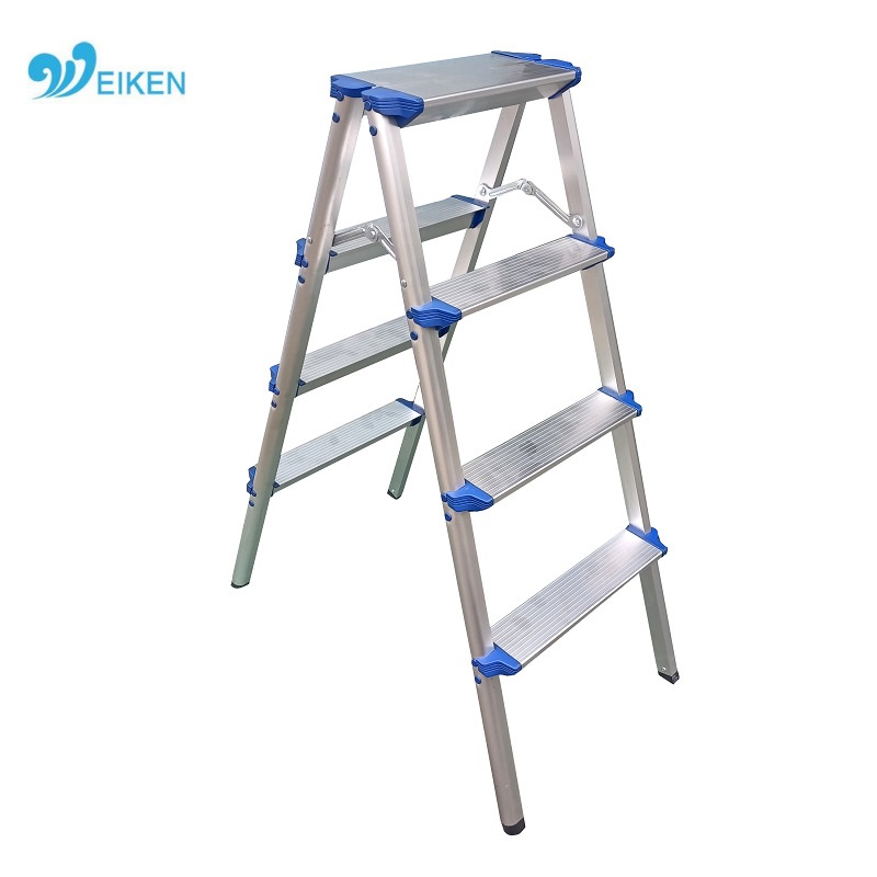 WK-DL204 Silver and Blue Double Side Folding Aluminum 4 Steps Ladder
