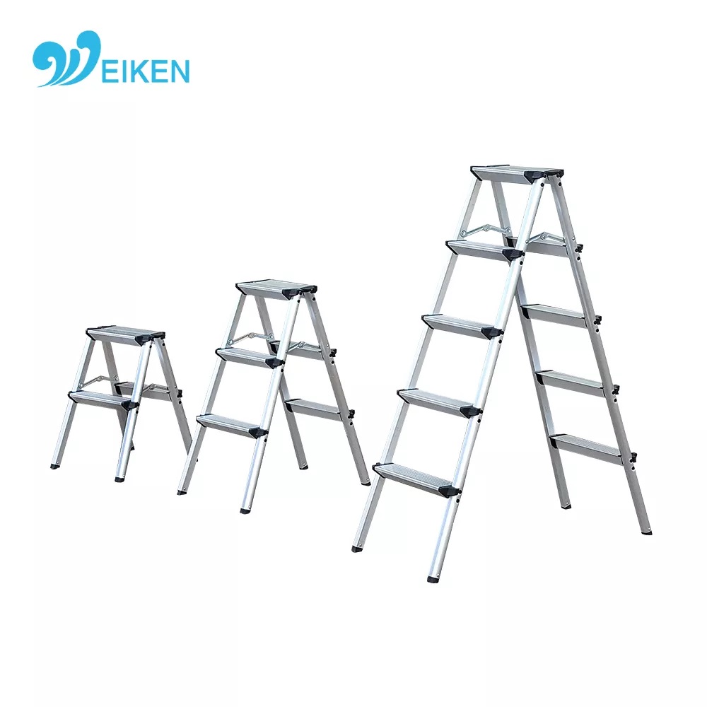 Silver and Black Double Side Folding Aluminum  Steps Ladder