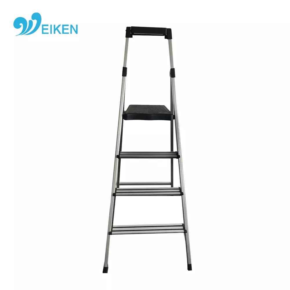 Household 4 steps ladder with black plastic tool tray