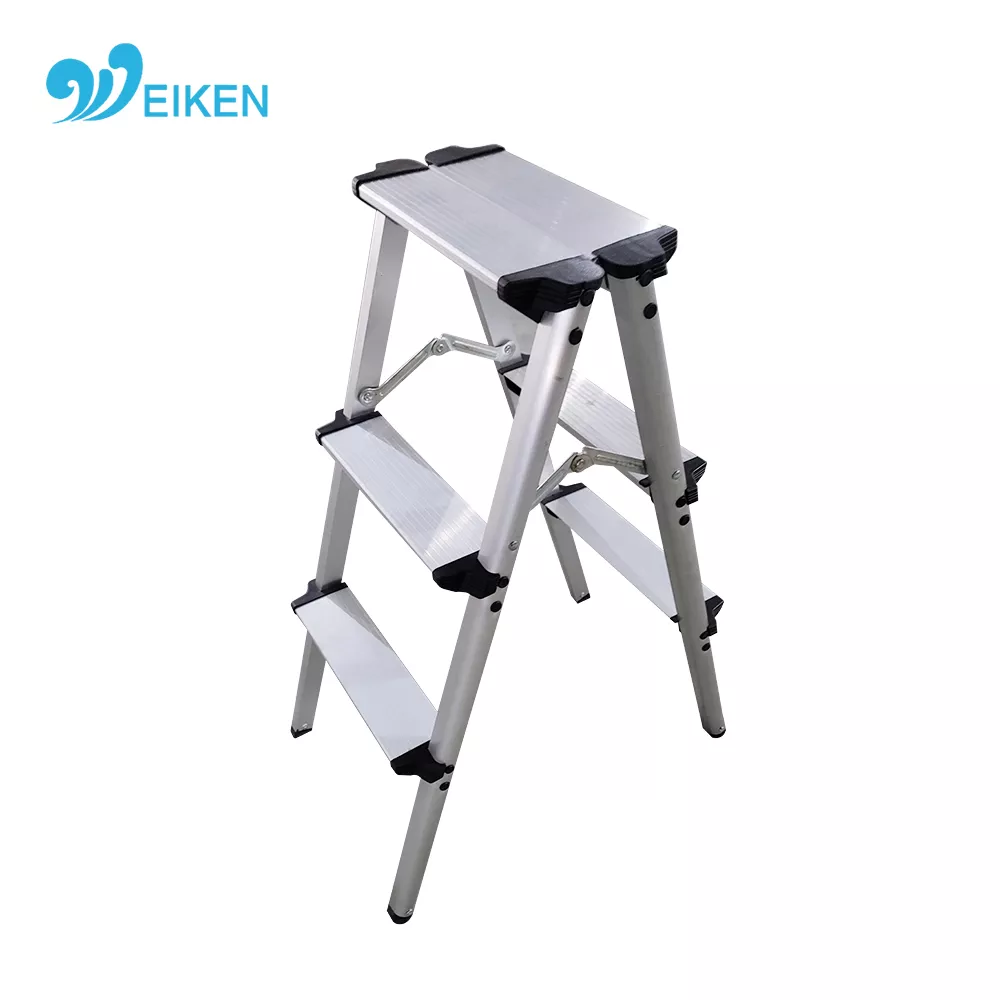 WK-DL203 Silver and Black Double Side Folding Aluminum 3 Steps Ladder