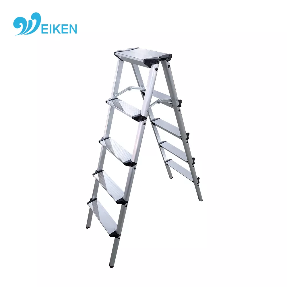 WK-DL205 Silver and Black Double Side Folding Aluminum 5 Steps Ladder