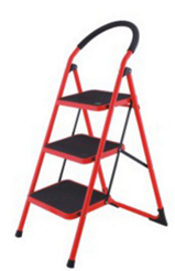 3 steps steel ladder with round handrail