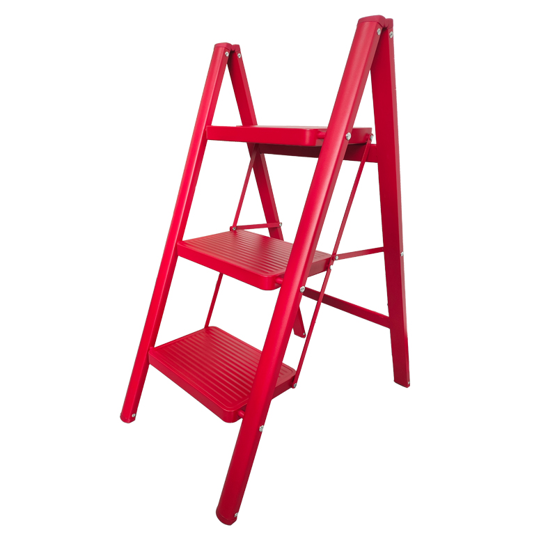 150kg Max Load Heavy Duty Steel Step Stool Portable Slim Fold Wide Step Iron 3 Step Ladder